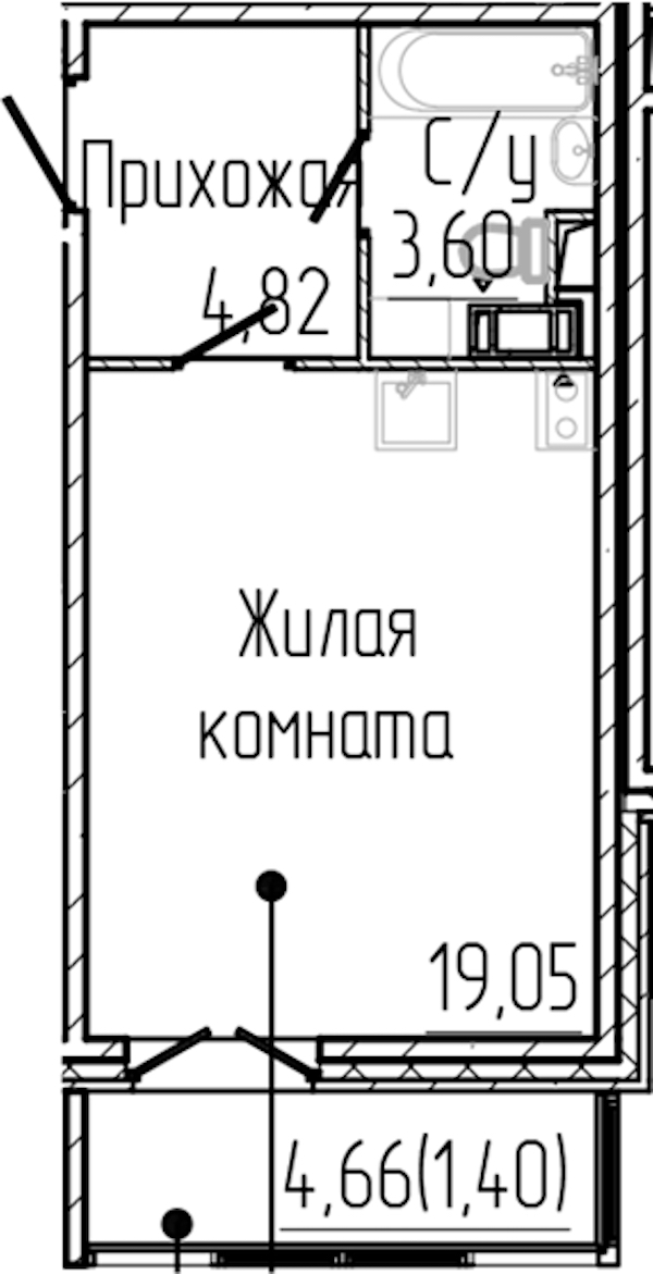 Квартира студия 28.87 м², 8/8 эт., ЖК «SERTOLOVO PARK»